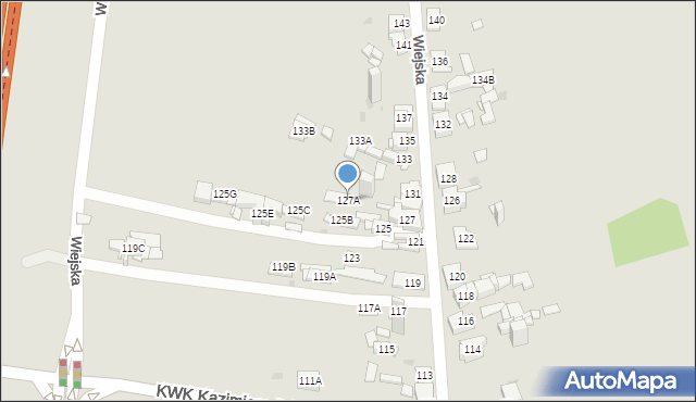 Sosnowiec, Wiejska, 127A, mapa Sosnowca