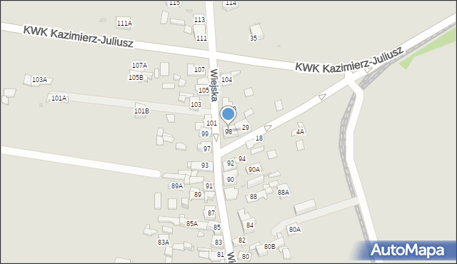 Sosnowiec, Wiejska, 98, mapa Sosnowca