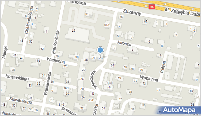 Sosnowiec, Wieczorka Aleksandra, 2G, mapa Sosnowca