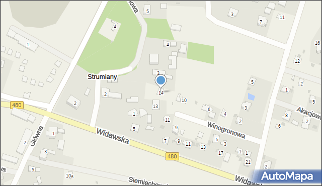 Strumiany, Winogronowa, 14, mapa Strumiany