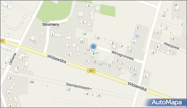 Strumiany, Winogronowa, 9, mapa Strumiany