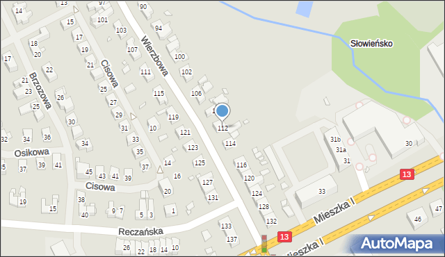 Szczecin, Wierzbowa, 112, mapa Szczecina