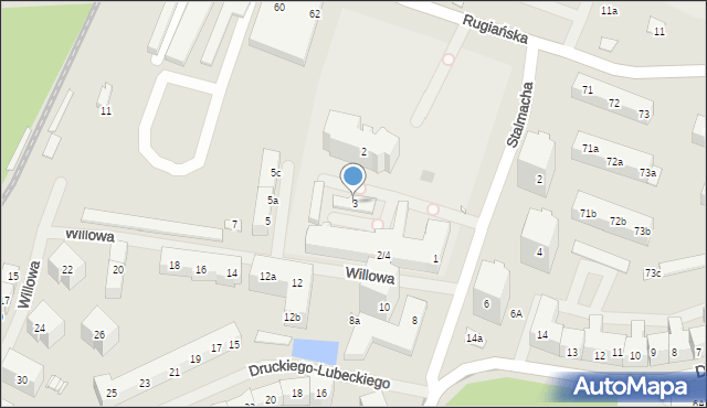 Szczecin, Willowa, 3, mapa Szczecina