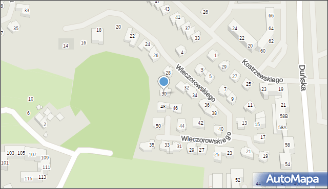 Szczecin, Wieczorowskiego Tadeusza, 30, mapa Szczecina