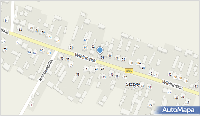 Szczyty, Wieluńska, 60, mapa Szczyty