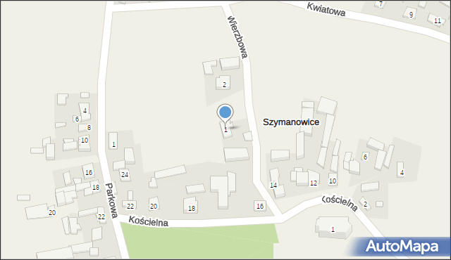 Szymanowice, Wierzbowa, 1, mapa Szymanowice