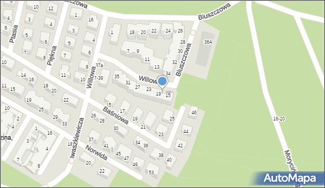 Toruń, Willowa, 17, mapa Torunia