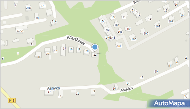 Ustroń, Wierzbowa, 22, mapa Ustroń