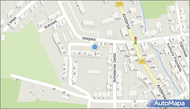 Wałbrzych, Wiejska, 9, mapa Wałbrzycha