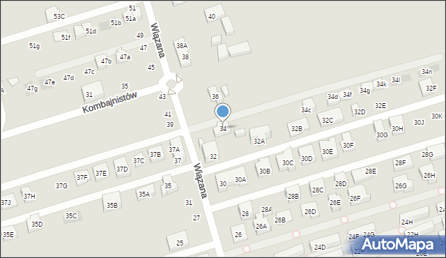 Warszawa, Wiązana, 34, mapa Warszawy