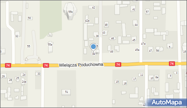 Wielącza Poduchowna, Wielącza Poduchowna, 34, mapa Wielącza Poduchowna