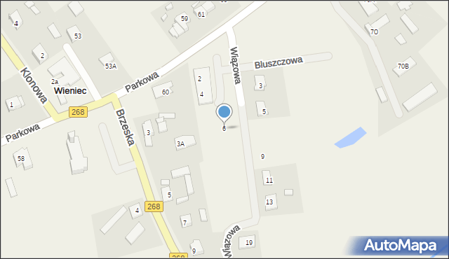 Wieniec, Wiązowa, 6, mapa Wieniec