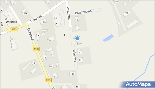 Wieniec, Wiązowa, 9, mapa Wieniec