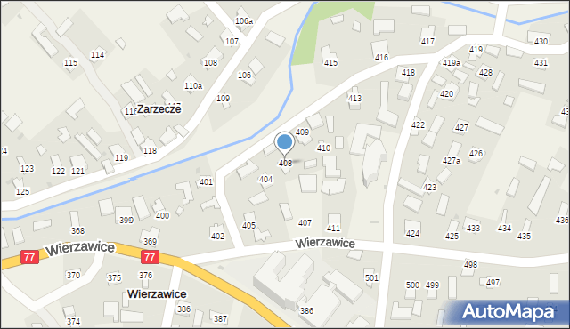 Wierzawice, Wierzawice, 408, mapa Wierzawice