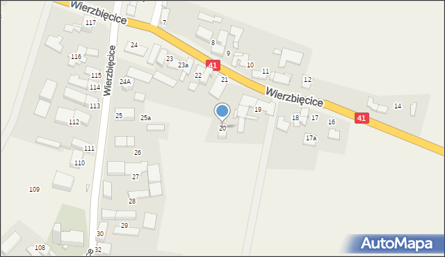 Wierzbięcice, Wierzbięcice, 20, mapa Wierzbięcice