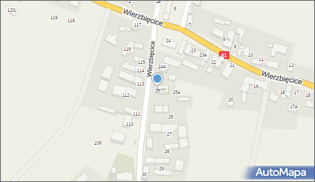 Wierzbięcice, Wierzbięcice, 25, mapa Wierzbięcice