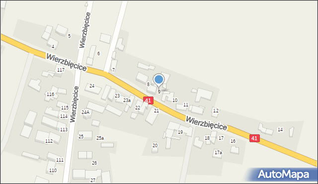 Wierzbięcice, Wierzbięcice, 9, mapa Wierzbięcice