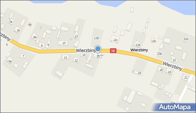 Wierzbiny, Wierzbiny, 15, mapa Wierzbiny