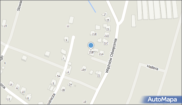 Wilamowice, Więźniów Oświęcimia, 21B, mapa Wilamowice