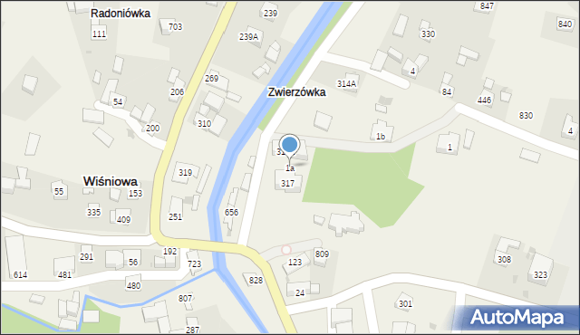 Wiśniowa, Wiśniowa, 1a, mapa Wiśniowa