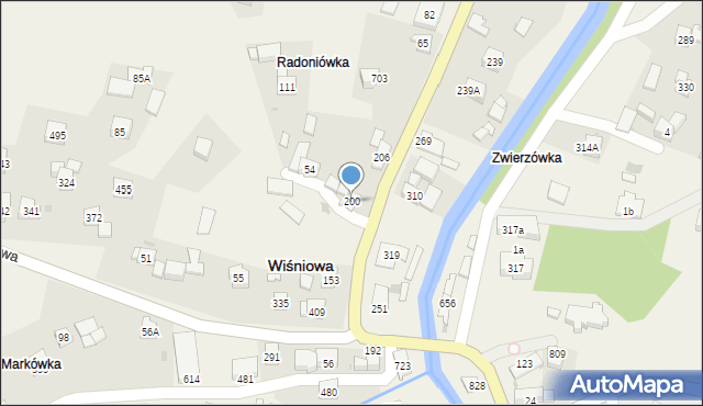 Wiśniowa, Wiśniowa, 200, mapa Wiśniowa