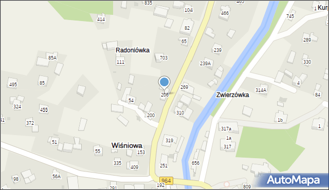 Wiśniowa, Wiśniowa, 206, mapa Wiśniowa