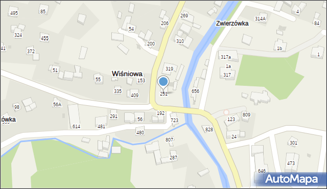 Wiśniowa, Wiśniowa, 251, mapa Wiśniowa