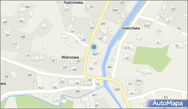 Wiśniowa, Wiśniowa, 319, mapa Wiśniowa