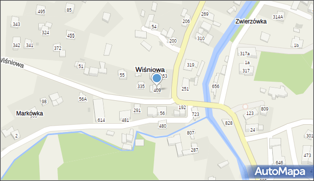 Wiśniowa, Wiśniowa, 409, mapa Wiśniowa