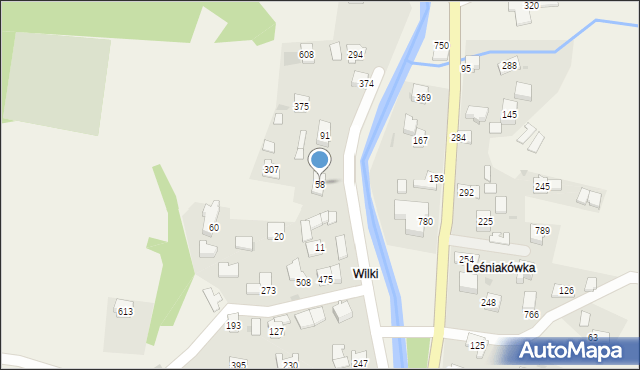 Wiśniowa, Wiśniowa, 58, mapa Wiśniowa