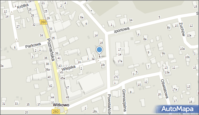 Witkowo, Wiejska, 5, mapa Witkowo