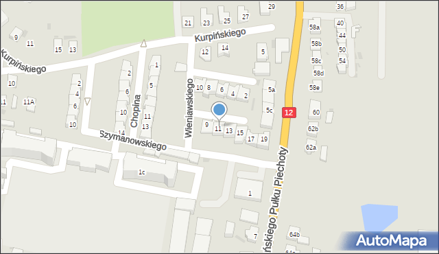 Wschowa, Wieniawskiego, 11, mapa Wschowa