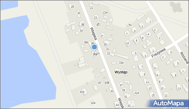 Występ, Wiejska, 36a, mapa Występ