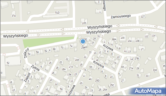 Zamość, Wierzbowa, 23A, mapa Zamościa