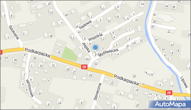 Zarszyn, Wiejska, 2, mapa Zarszyn