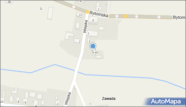 Zawada, Wiejska, 7, mapa Zawada