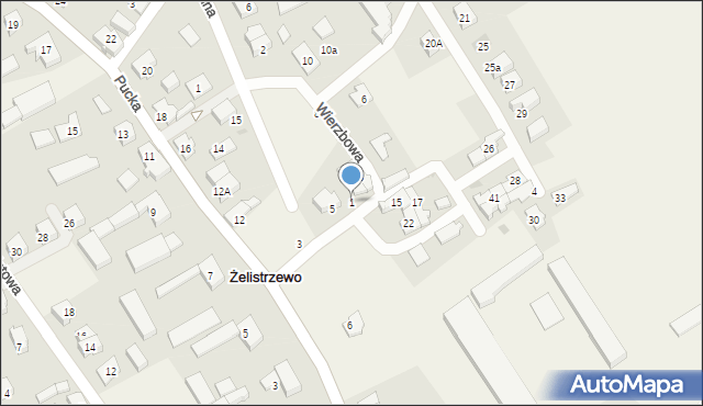 Żelistrzewo, Wierzbowa, 1, mapa Żelistrzewo