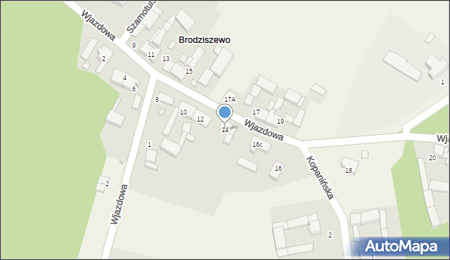 Brodziszewo, Wjazdowa, 14, mapa Brodziszewo