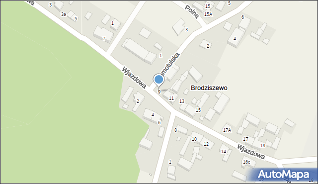 Brodziszewo, Wjazdowa, 9, mapa Brodziszewo