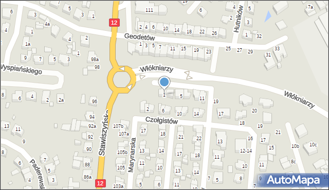 Kalisz, Włókniarzy, 1, mapa Kalisza