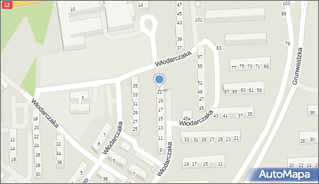 Leszno, Włodarczaka Leona, por., 21, mapa Leszno