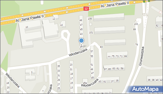 Leszno, Włodarczaka Leona, por., 37, mapa Leszno