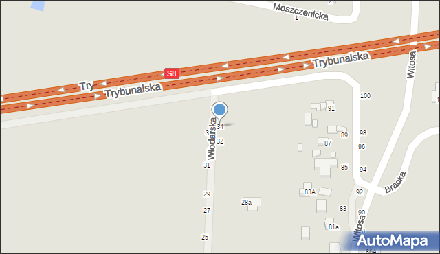 Piotrków Trybunalski, Włodarska, 34, mapa Piotrków Trybunalski