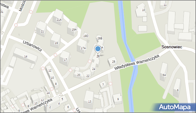 Sosnowiec, Władysława Warneńczyka, 26, mapa Sosnowca