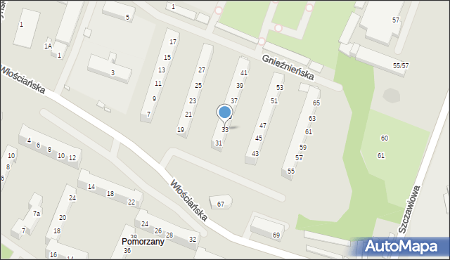 Szczecin, Włościańska, 33, mapa Szczecina