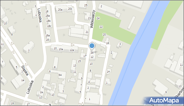 Żagań, Włókniarzy, 14, mapa Żagań