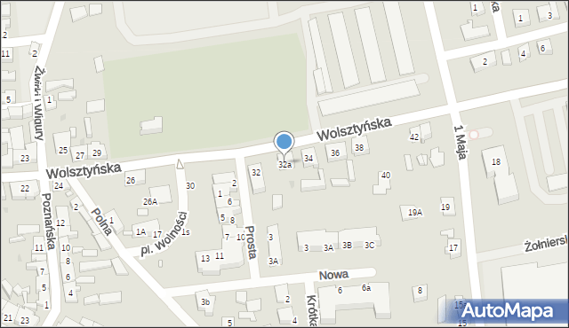 Babimost, Wolsztyńska, 32a, mapa Babimost