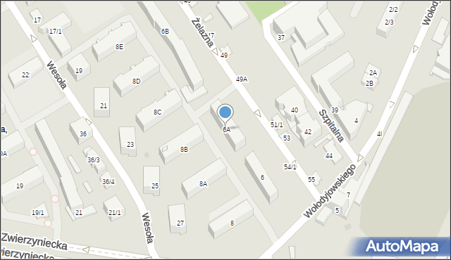 Białystok, Wołodyjowskiego Michała, 6A, mapa Białegostoku