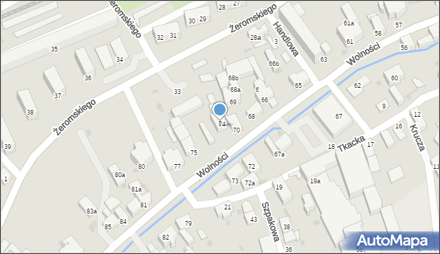 Bielawa, Wolności, 74a, mapa Bielawa