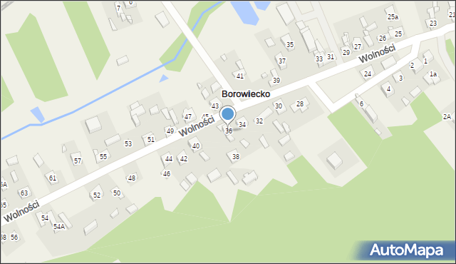 Borowiecko, Wolności, 36, mapa Borowiecko